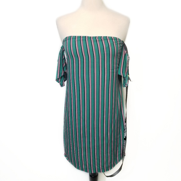 PRETTY LITTLE THING Green Bardot Smock Dress 0 - Picture 2 of 8